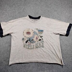 Vintage Balagan Myrtle Beach Sunflower Graphic Ringer T-Shirt Gray Mens S/M USA